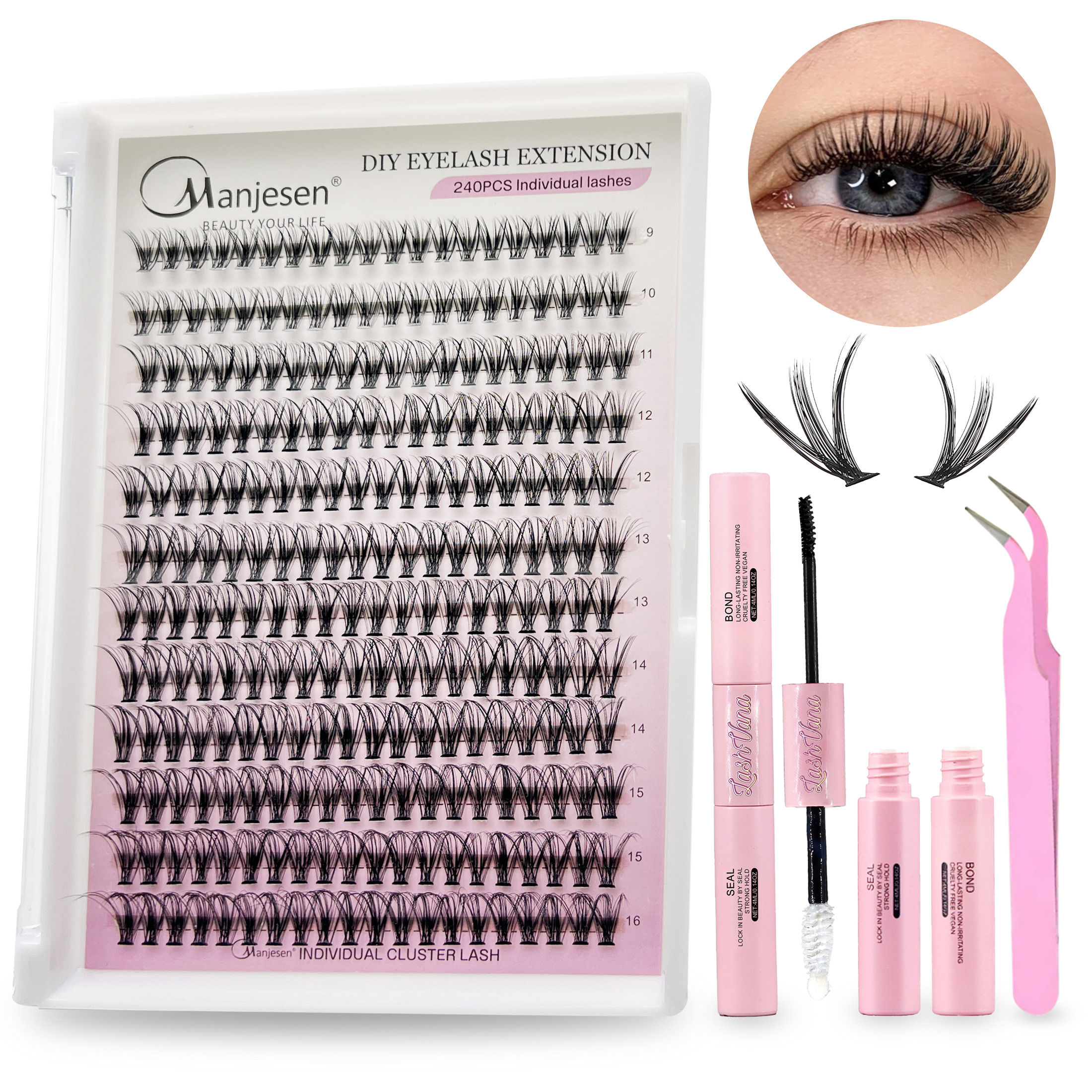 Eyelash Extension Full Set - DIY Cluster Extension Lashes Kit 240